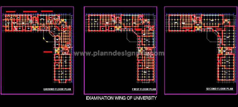 G+2 University ExamAdmin Wing Design in DWG